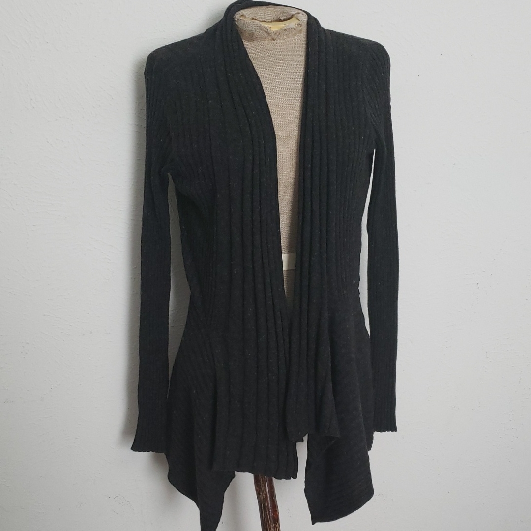 Eileen Fisher Asymetric Cashmere Smoky Grey Ribbed Cardigan Sz L